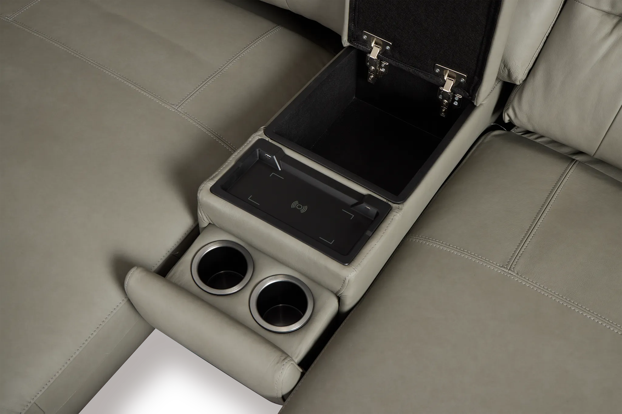 Rudy Gray Lthr/vinyl Medium Tri Power 2 Arm Extension Chaise Sectional