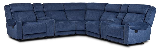Beckett Dark Blue Micro Large Dual Manually Reclining Two-arm Sectional