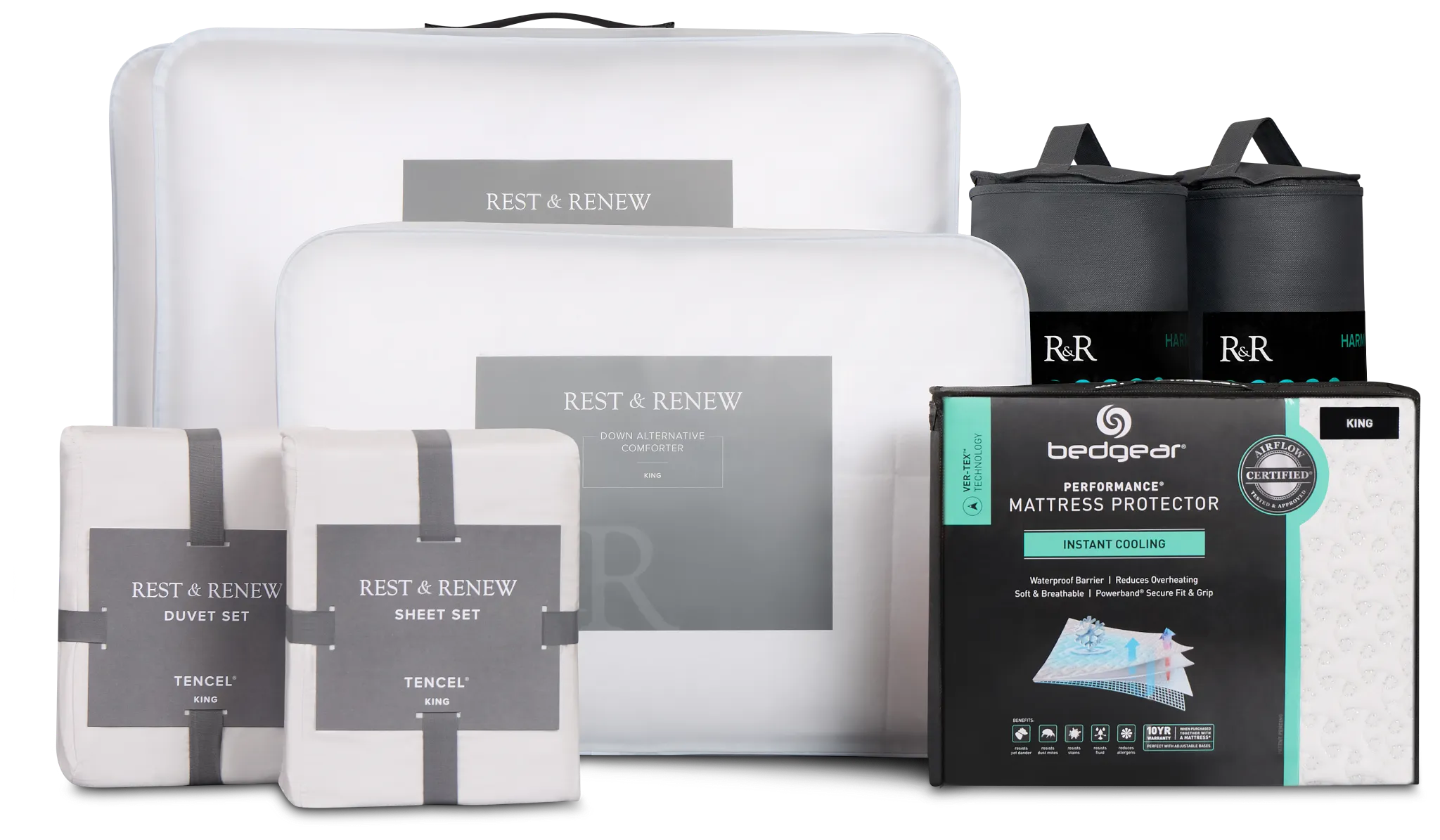 Rest & Renew Essential Plus Cooling White Sleep Bundle