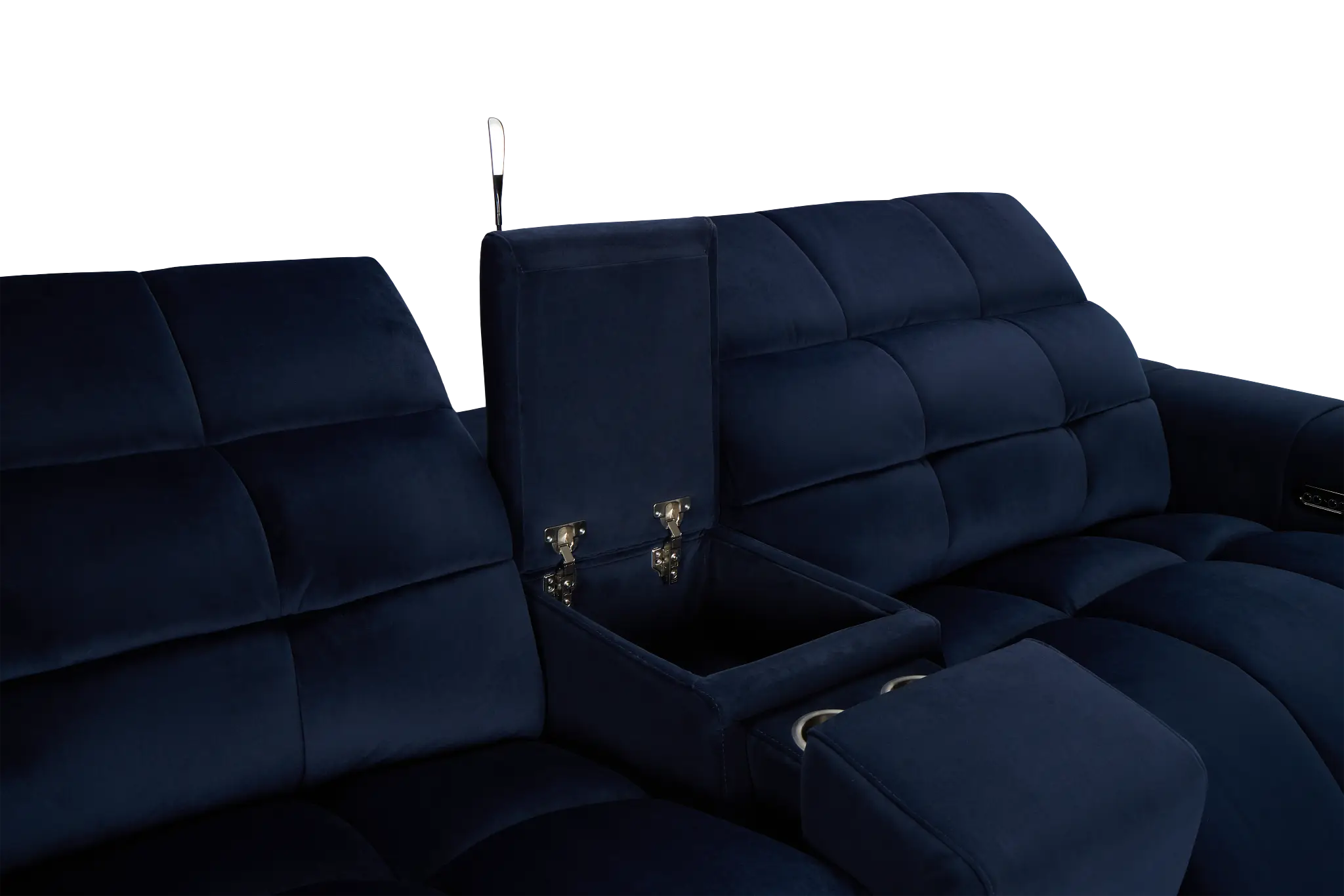Gemma Navy Velvet Large Dual Power Left Chaise Sectional Gemma Navy Velvet Large Dual Power Left Chaise Sectional