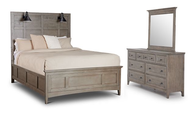 Heron Cove Light Tone Panel Lighted Bedroom With Two-tone Cases