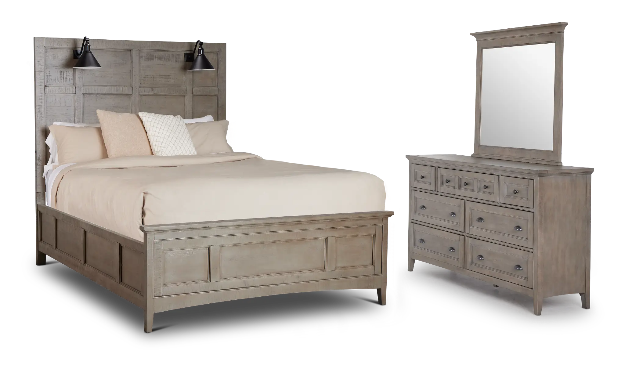Heron Cove Light Tone Panel Lighted Bedroom With Two-tone Cases Heron Cove Light Tone Panel Lighted Bedroom With Two-tone Cases
