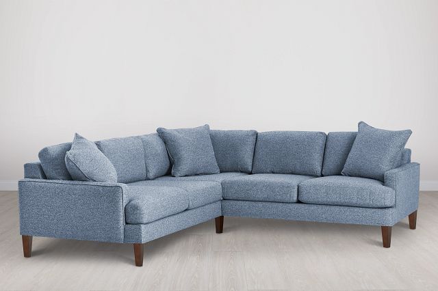 Morgan Blue Fabric Small Right 2-arm Sectional W/ Wood Legs (0)