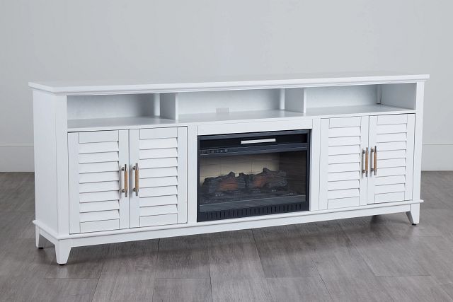 Cape May White 84" Tv Stand With Fireplace Insert (3)