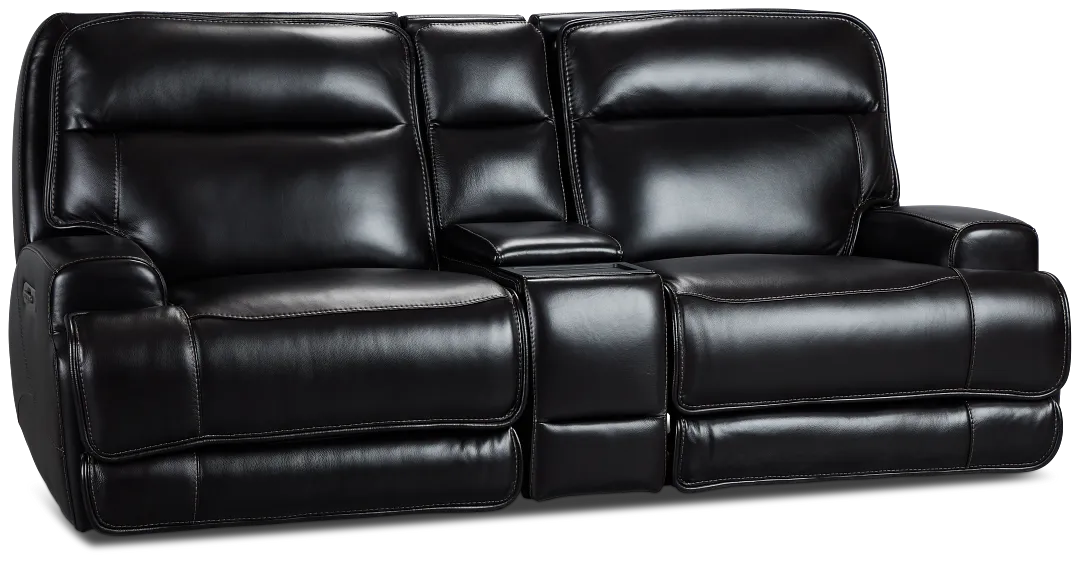 Casey Black Lthr/vinyl Power Reclining Console Sofa