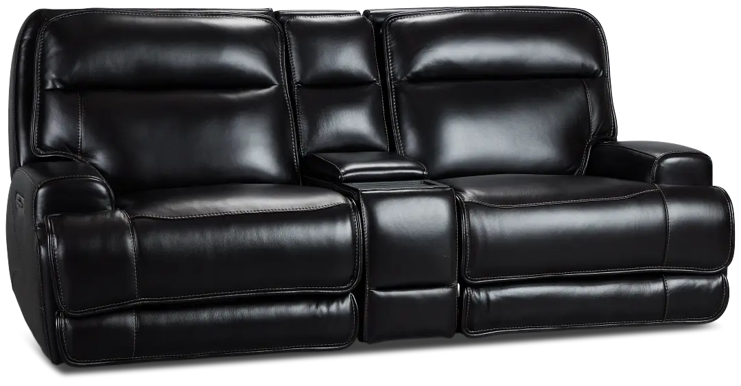 Casey Black Lthr/vinyl Power Reclining Console Sofa Casey Black Lthr/vinyl Power Reclining Console Sofa