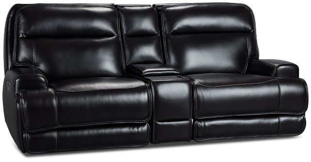 Casey Black Lthr/vinyl Power Reclining Console Sofa