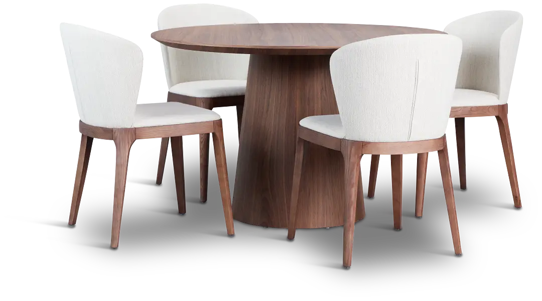 Nomad Mid Tone 59" Round Table & 4 Light Beige Chairs W/mid-tone Legs Nomad Mid Tone 59" Round Table & 4 Light Beige Chairs W/mid-tone Legs
