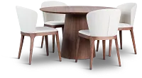 Nomad Mid Tone 59" Round Table & 4 Light Beige Chairs W/mid-tone Legs
