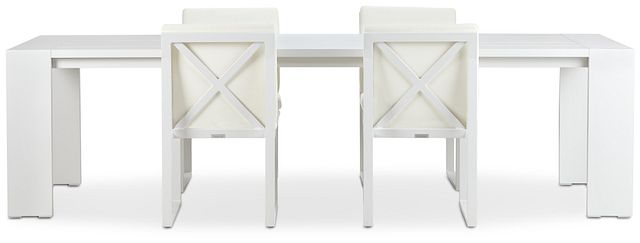 Linear White 110" Aluminum Table & 4 Cushioned Side Chairs