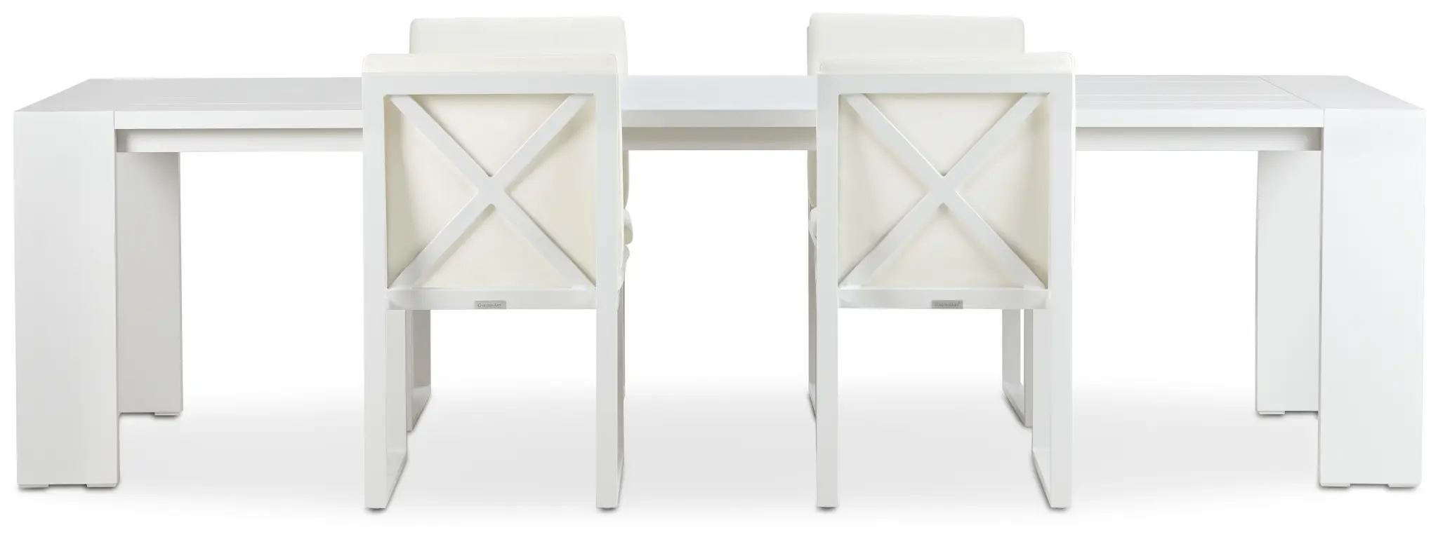 Linear White 110" Aluminum Table & 4 Cushioned Side Chairs Linear White 110" Aluminum Table & 4 Cushioned Side Chairs