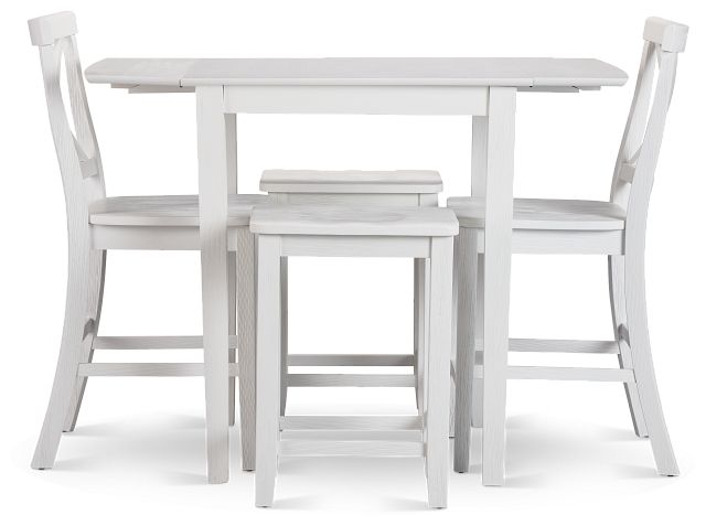 Woodstock White Drop Leaf High Table With 2 Barstools & 2 Backless Barstools