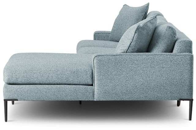 Morgan Teal Fabric Small Right Chaise Sectional W/ Metal Legs