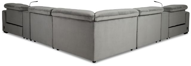 Gemma Light Gray Velvet Large Dual Power Reclining Two-arm Sectional