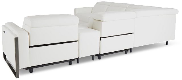 Atlas White Lthr/vinyl Medium Triple Power 2-arm Sectional