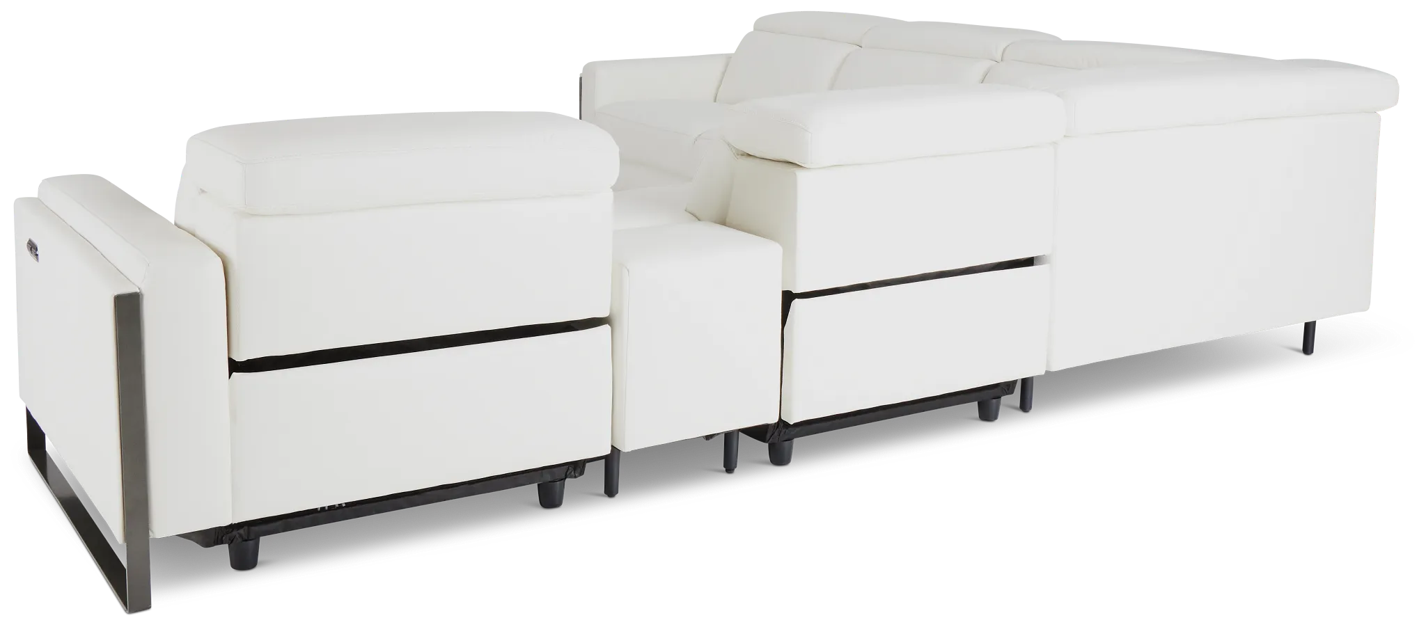 Atlas White Lthr/vinyl Medium Triple Power 2-arm Sectional