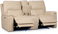 Fallon Beige Lthr/vinyl Power Reclining Console Loveseat W/ Massage