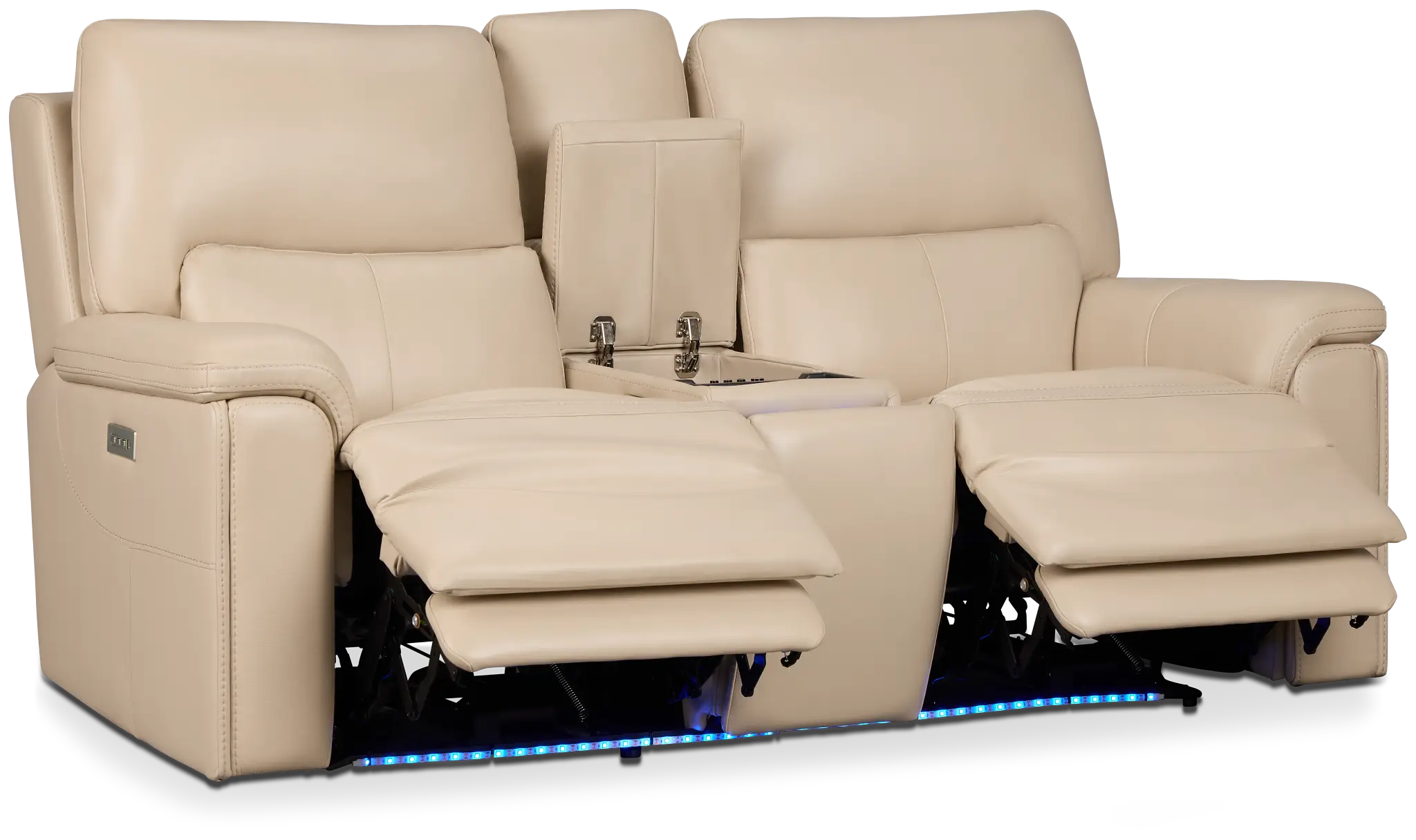 Fallon Beige Lthr/vinyl Power Reclining Console Loveseat W/ Massage Fallon Beige Lthr/vinyl Power Reclining Console Loveseat W/ Massage