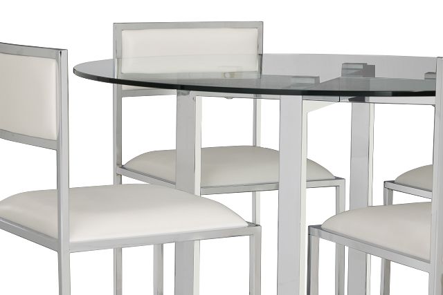 Amalfi White Glass Round Table & 4 Metal Chairs
