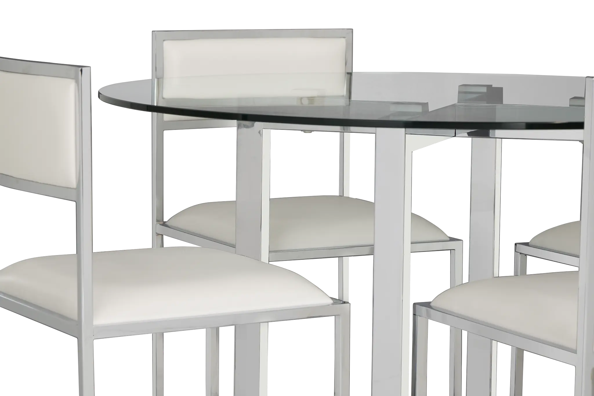 Amalfi White Glass Round Table & 4 Metal Chairs Amalfi White Glass Round Table & 4 Metal Chairs