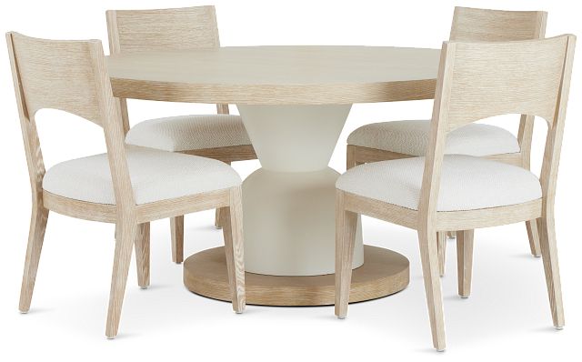 Costa Light Tone Round Table & 4 Upholstered Chairs