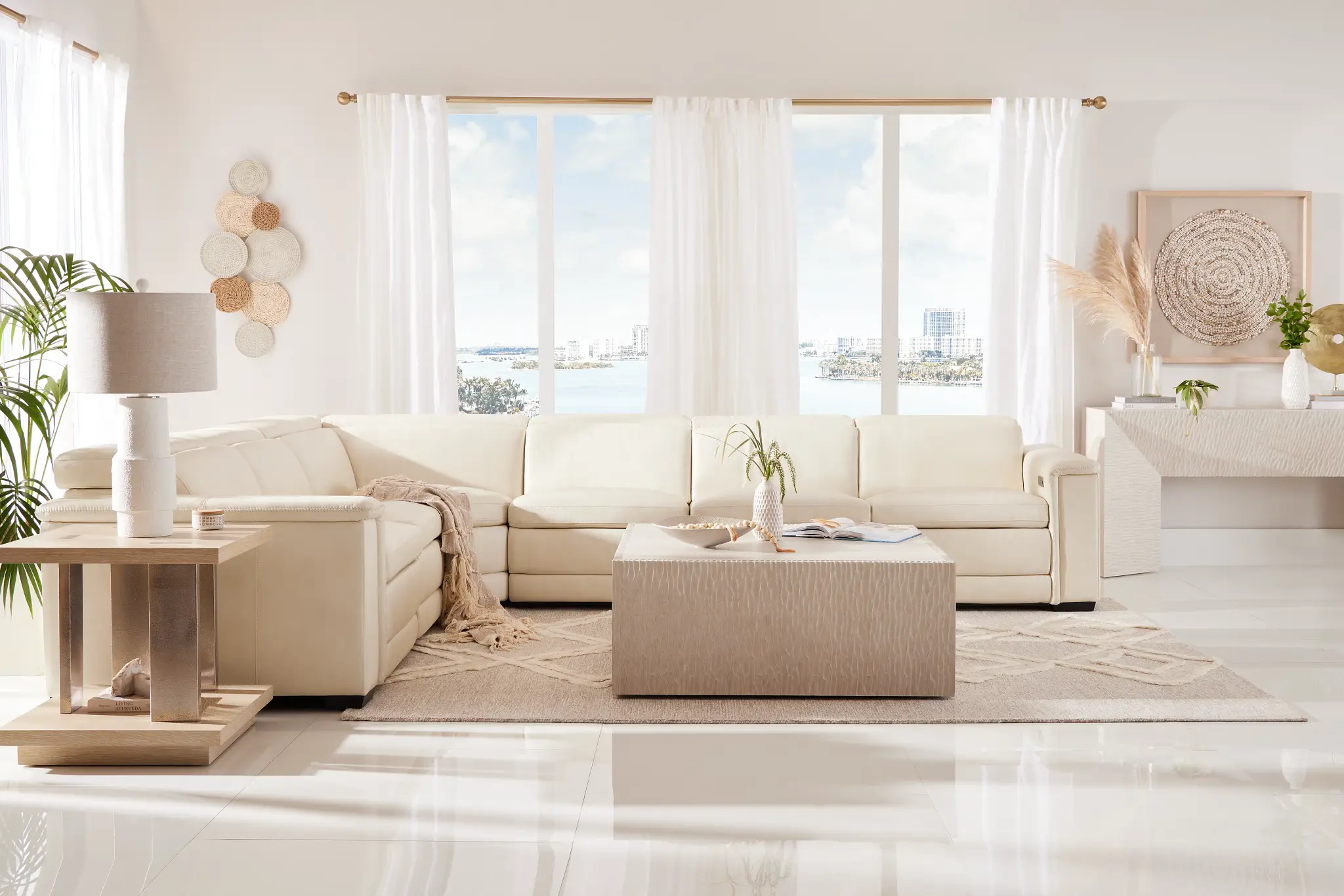 Ainsley White Leather Large Dual Power Reclining Two-arm Sectional Ainsley White Leather Large Dual Power Reclining Two-arm Sectional