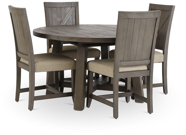 Taryn Gray Round Table & 4 Wood Chairs (5)