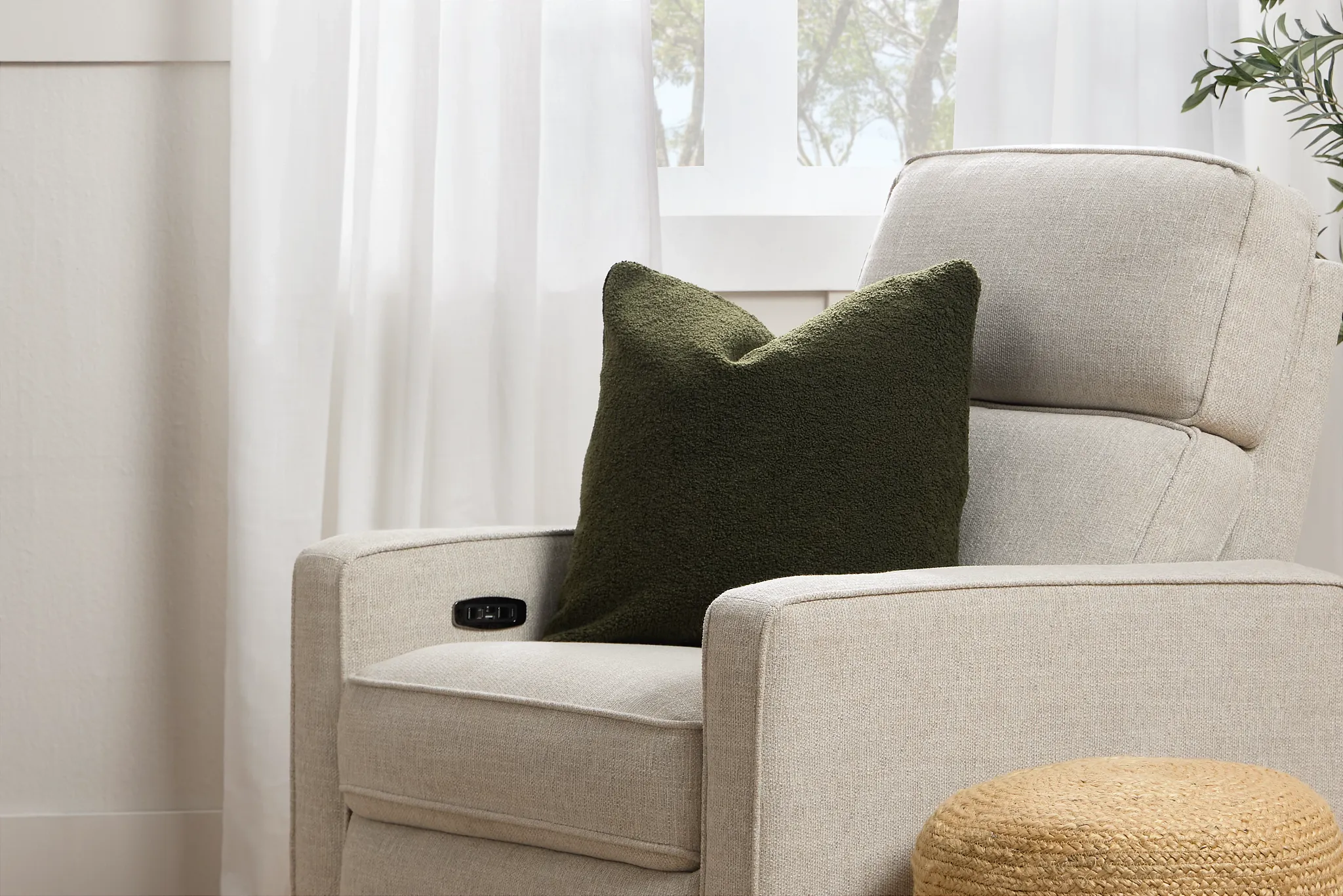 Bayside Light Beige Fabric Power Recliner