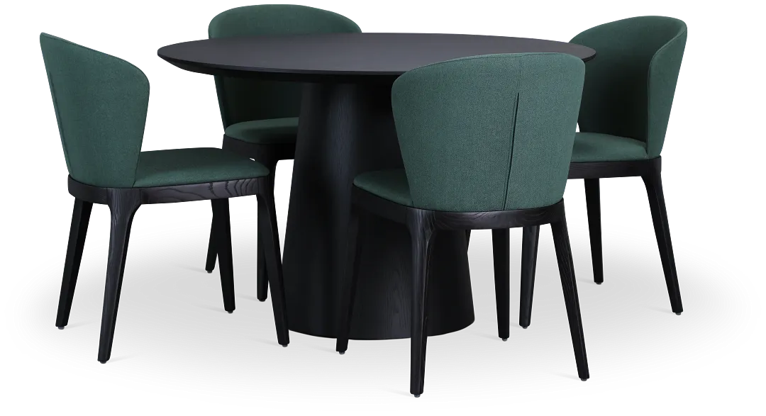 Nomad Black 47" Round Table & 4 Dark Green Chairs W/ Black Legs