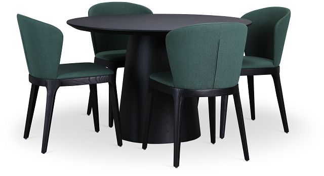 Nomad Black 47" Round Table & 4 Dark Green Chairs W/ Black Legs