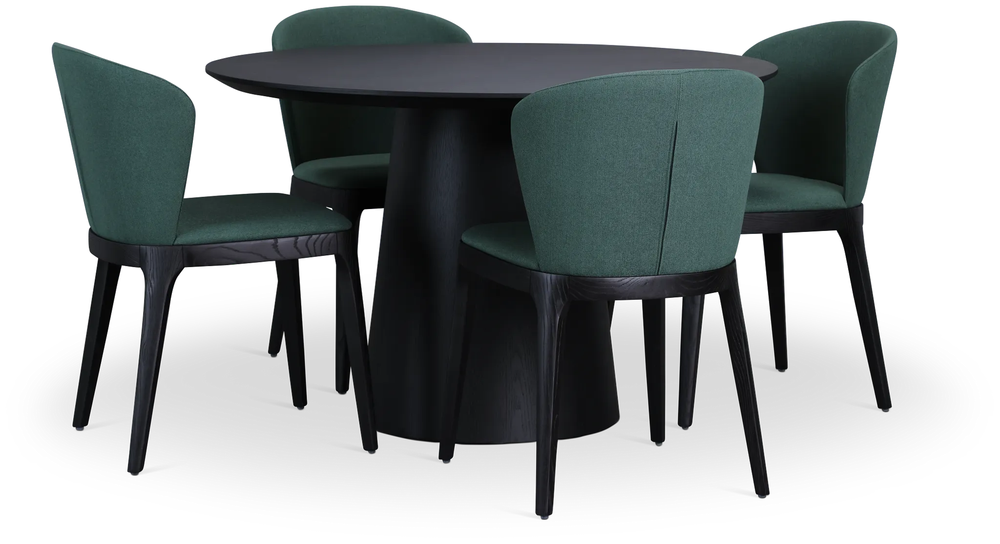Nomad Black 47&quot; Round Table &amp; 4 Dark Green Chairs W/ Black Legs
