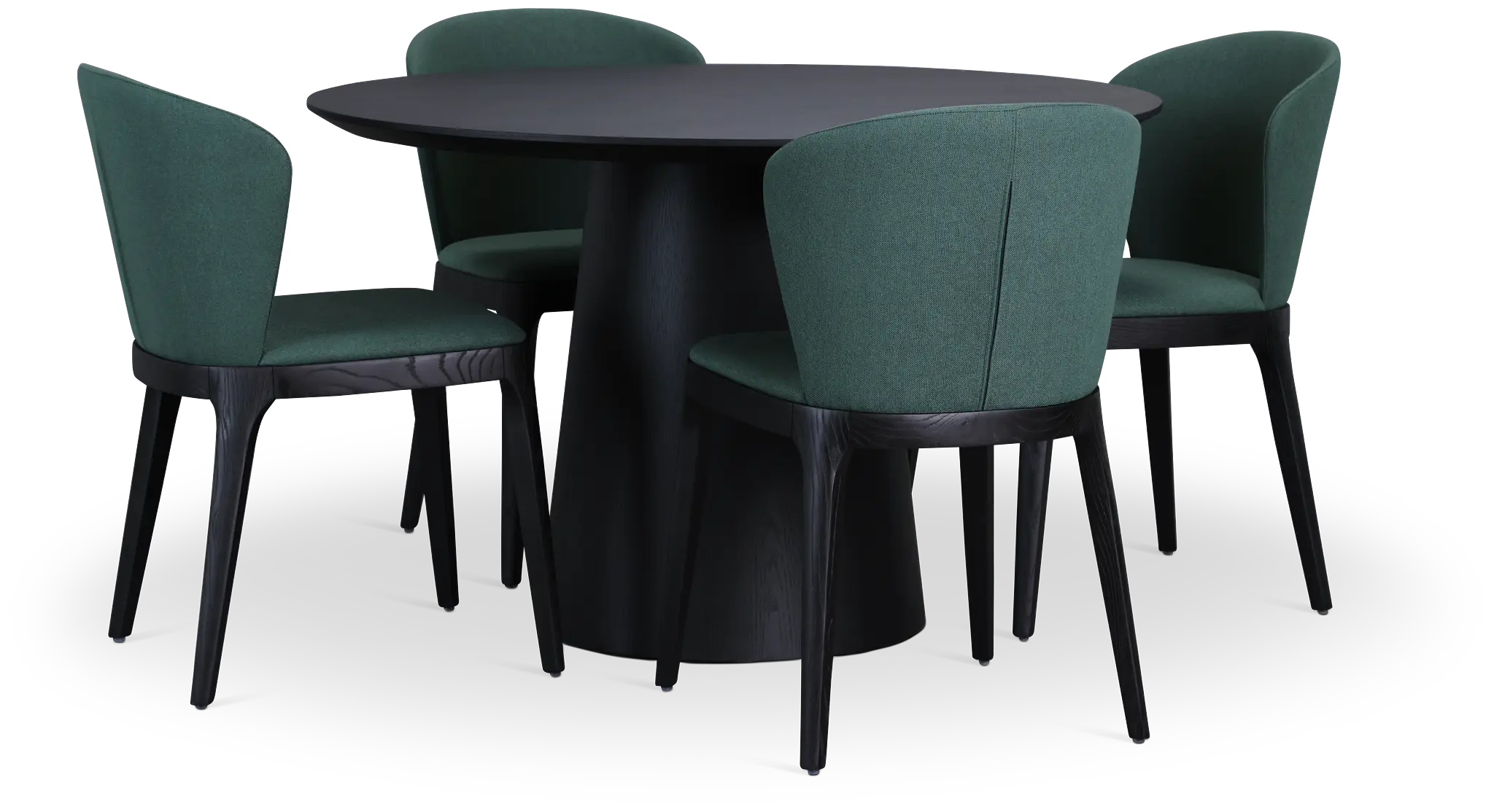 Nomad Black 47" Round Table & 4 Dark Green Chairs W/ Black Legs Nomad Black 47" Round Table & 4 Dark Green Chairs W/ Black Legs