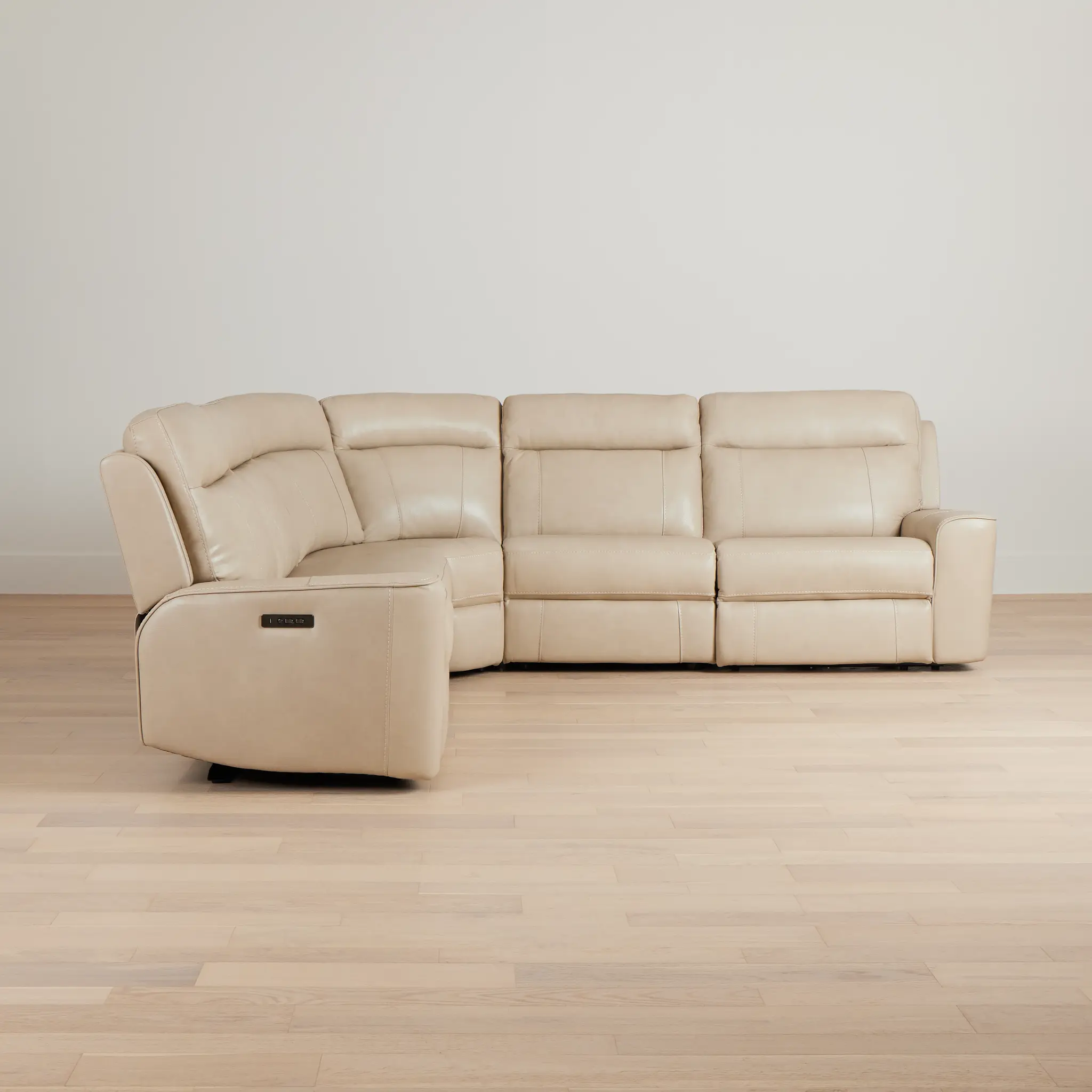 Benji Light Beige Lthr/vinyl Small Two-arm Power Reclining Sectional Benji Light Beige Lthr/vinyl Small Two-arm Power Reclining Sectional