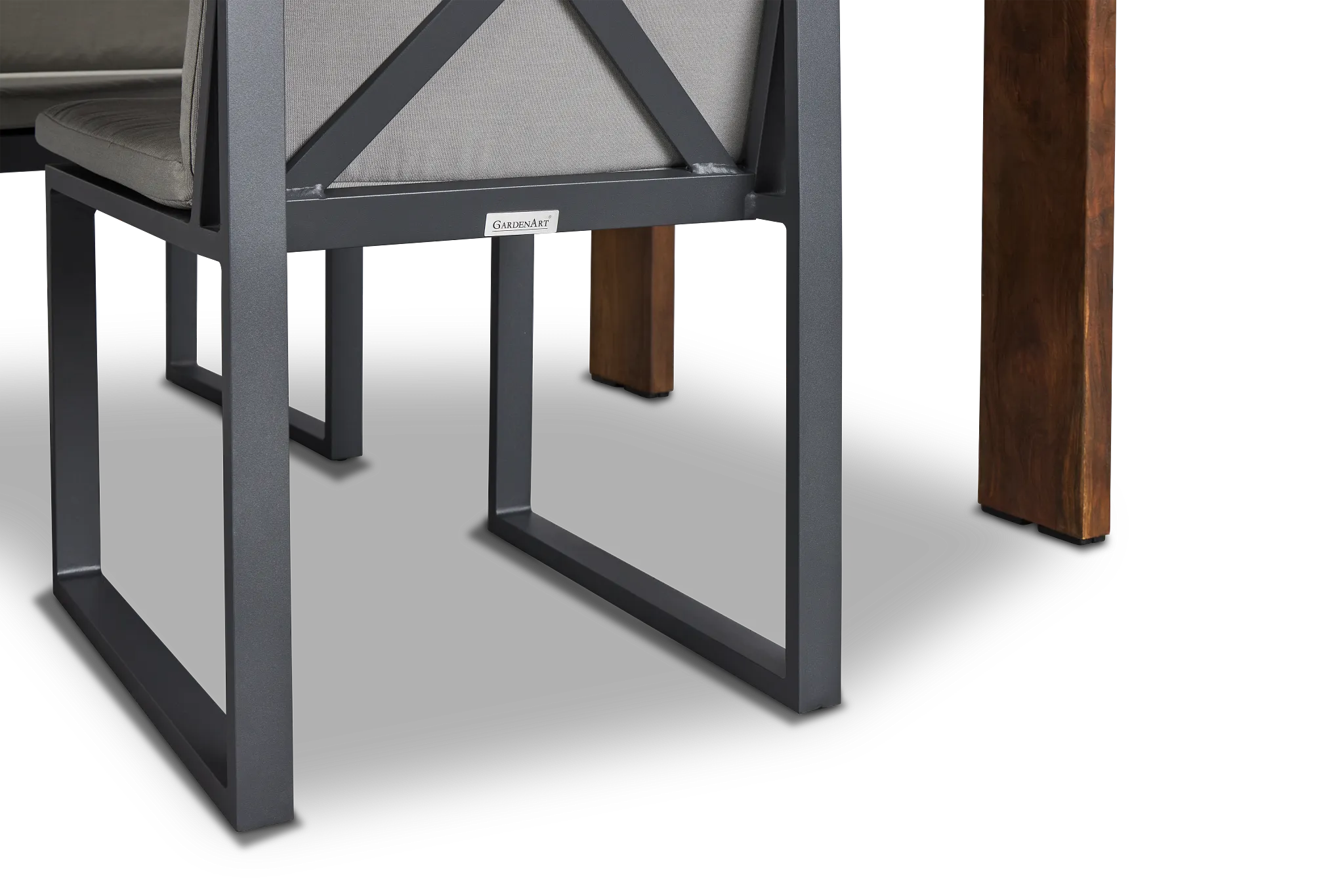 Linear Dark Gray 102" Teak Table & 4 Cushioned Side Chairs