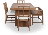 Provo Mid Tone Trestle Table, 4 White Chairs & Bench