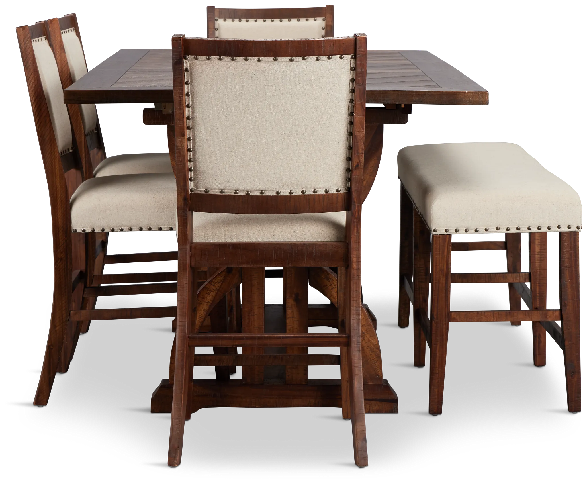 Joplin Dark Tone Extension High Table, 4 Barstools & High Bench