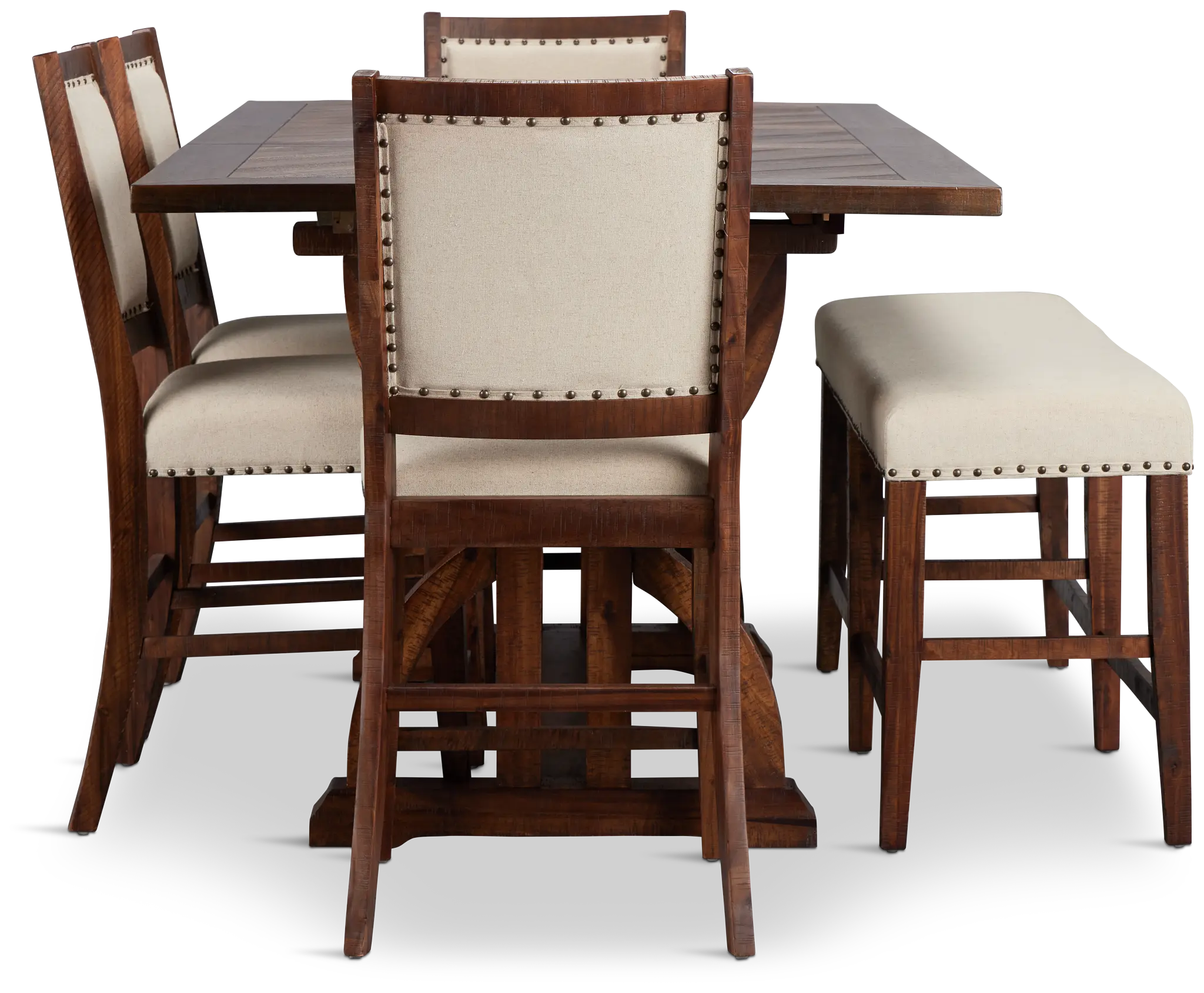 Joplin Dark Tone Extension High Table, 4 Barstools & High Bench Joplin Dark Tone Extension High Table, 4 Barstools & High Bench