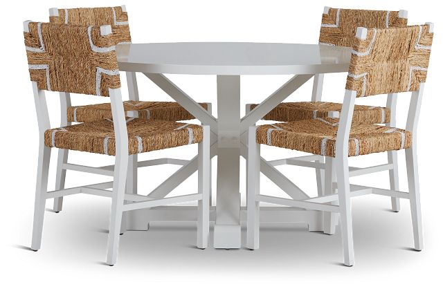 Nantucket White Round Table & 4 Woven Chairs