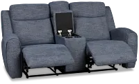 Walker Blue Fabric Power Reclining Console Loveseat W/ Power Headrest