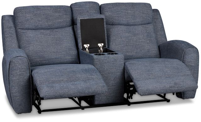 Walker Blue Fabric Power Reclining Console Loveseat W/ Power Headrest