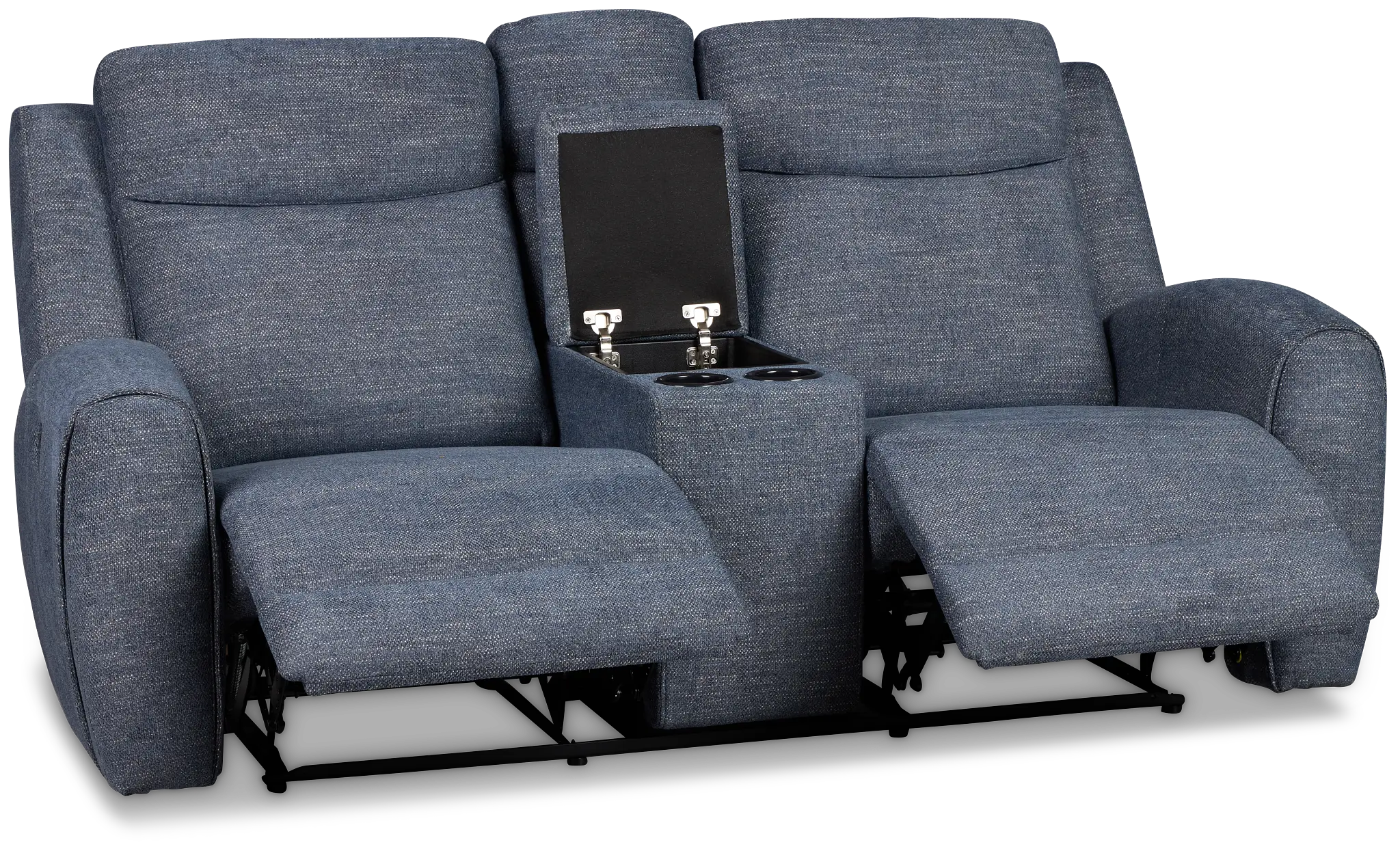 Walker Blue Fabric Power Reclining Console Loveseat W/ Power Headrest Walker Blue Fabric Power Reclining Console Loveseat W/ Power Headrest