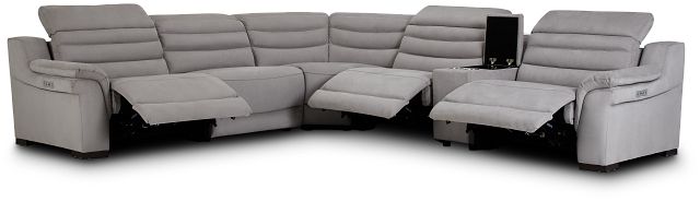 Sentinel Light Gray Micro Medium Triple Power Sectional With Music Console (3)
