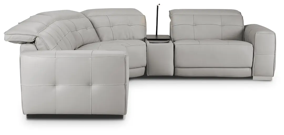 Reva Gray Leather Small Triple Power Reclining Two-arm Sectional Reva Gray Leather Small Triple Power Reclining Two-arm Sectional
