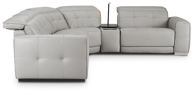 Reva Gray Leather Small Triple Power Reclining Two-arm Sectional