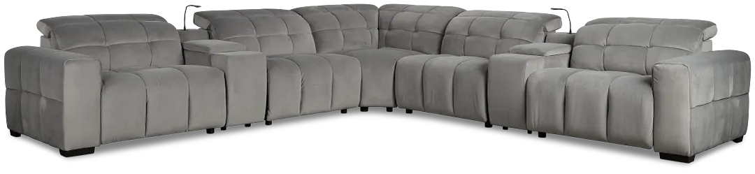 Gemma Light Gray Velvet Large Dual Power Reclining Two-arm Sectional