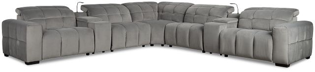 Gemma Light Gray Velvet Large Dual Power Reclining Two-arm Sectional