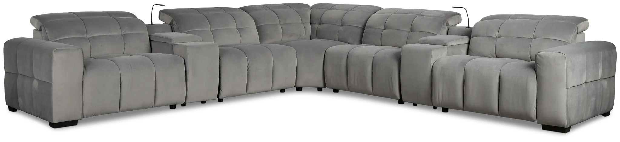 Gemma Light Gray Velvet Large Dual Power Reclining Two-arm Sectional