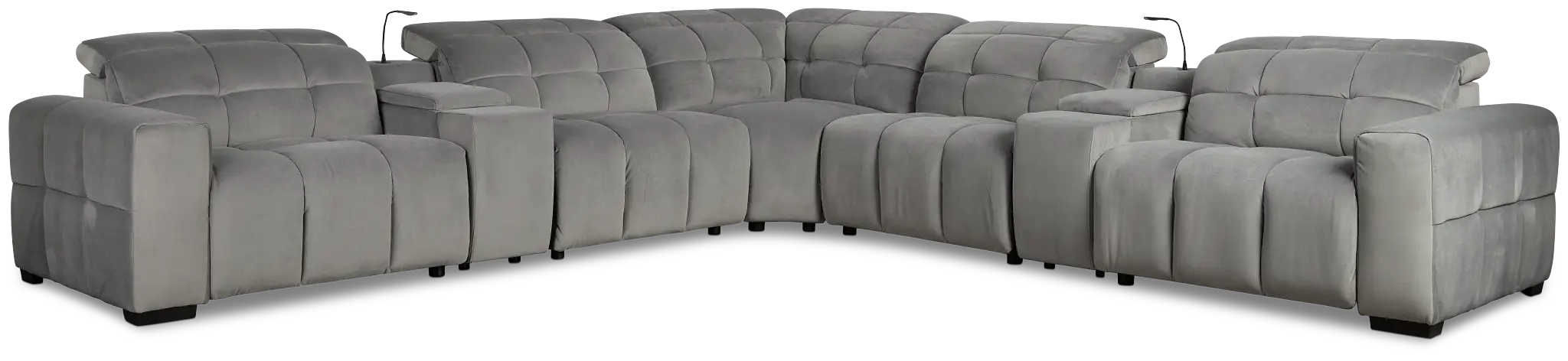 Gemma Light Gray Velvet Large Dual Power Reclining Two-arm Sectional Gemma Light Gray Velvet Large Dual Power Reclining Two-arm Sectional