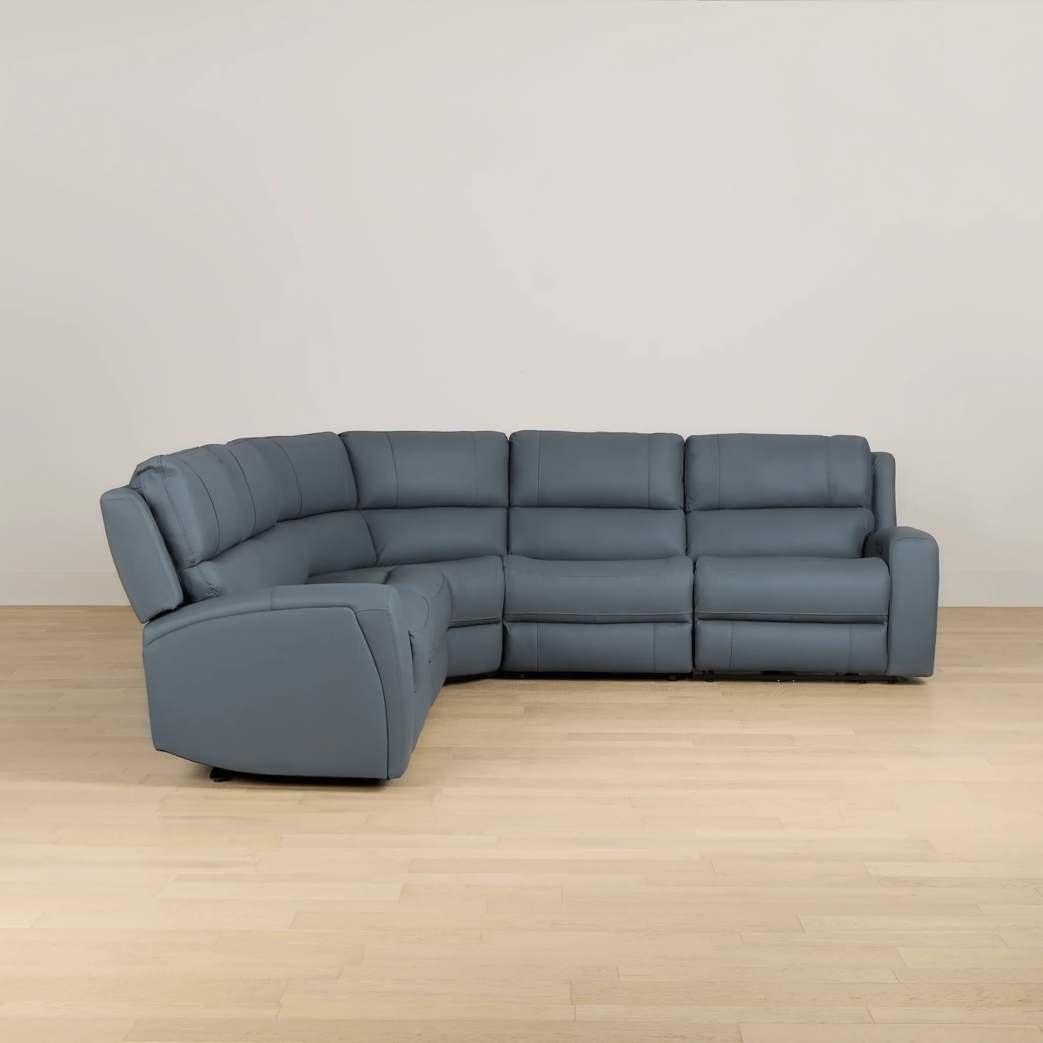 Summit Blue Lthr/vinyl Small Two-arm Power Reclining Sectional