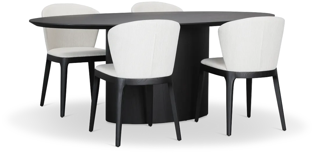 Nomad Black 78" Oval Table & 4 Light Beige Chairs W/ Black Legs